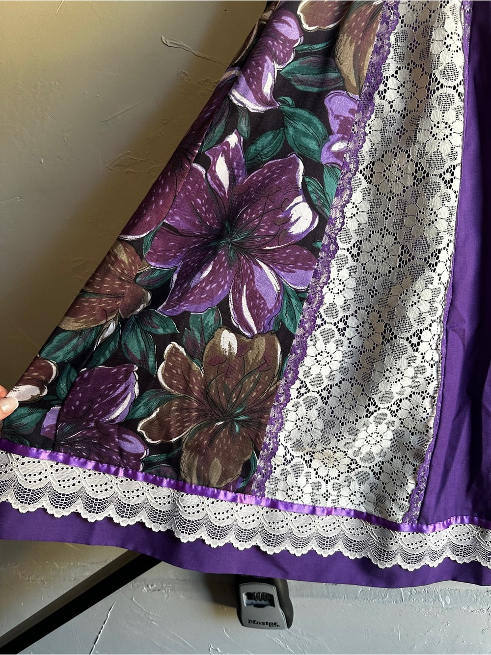 Vintage Purple Floral Lace Patchwork Midi‎ Skirt Cottagecore Prairie Fairycore - Picture 3 of 13